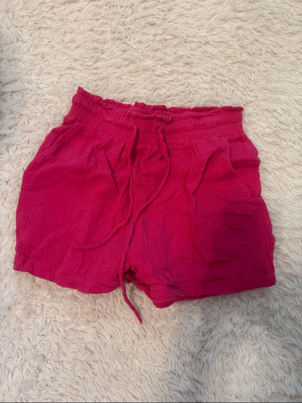 Zara Hot Pink Elastic Drawstring High-Waist Shorts